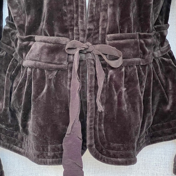 Juicy Couture Jacket Blazer Velvet Tie Waist Sz L Black Cotton Blend Puff Sleeve - Picture 4 of 7